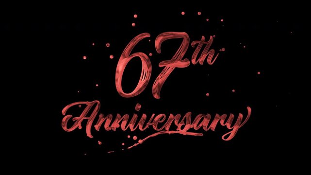 67th anniversary text animation in red metallic effect. suitable for celebrating special occasions, invitations, anniversary cards and social media. Includes alpha channel for any background.