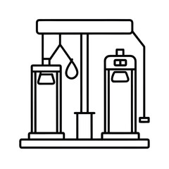 Vector illustration of an old steel gas pump sign and box icon, isolated object design