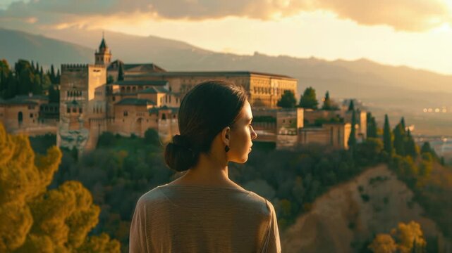 Video A person standing on a hill with a view of the city below, great for travel or urban themes