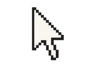 Pixel art mouse cursor symbol navigating user interface, indicating selection, click, and computer interaction on transparent background