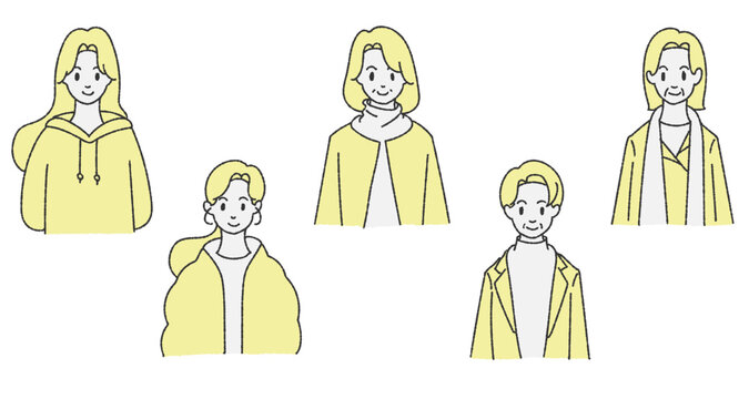 いろいろな女性　冬　年代別　単色