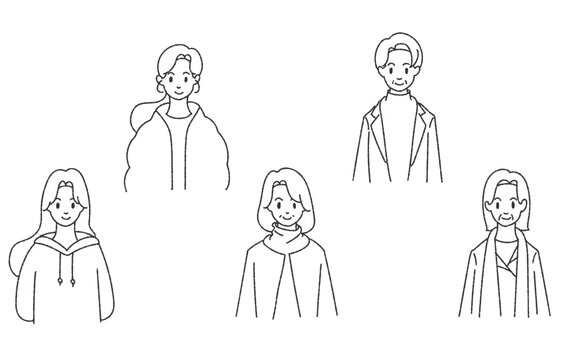 いろいろな女性　冬　年代別　線のみ