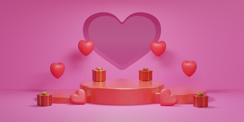 Platform with Valentine's Day motifs. 3D illustration.