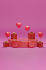 Platform with Valentine's Day motifs. Vertical composition. 3D illustration.