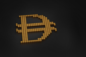 Dirham symbol formed with cubes. 3D illustration.
