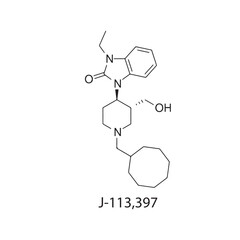 J-113,397 Chemical Structure Vector skeletal formula on white background. Simple chemical illustration.