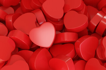 Three-dimensional background of red hearts. 3D illustration.