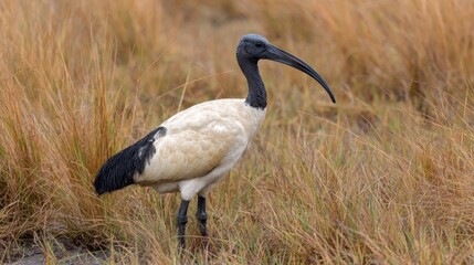 Fototapeta premium Ibis Stands Near the Nile Wetlands, a Symbol of Wisdom Associated With the God Thoth Found in Egyptian Mythology