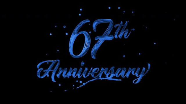 67th anniversary text animation in blue metallic effect. suitable for celebrating special occasions, invitations, anniversary cards and social media. Includes alpha channel for any background.