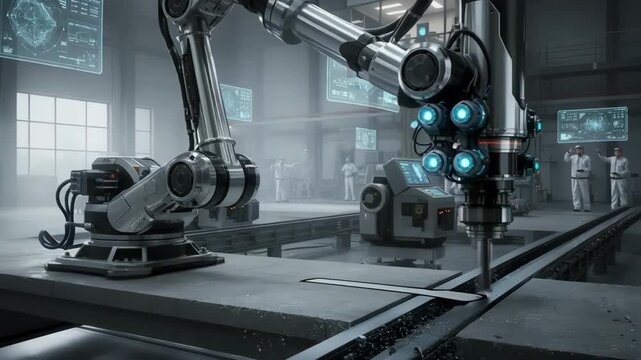 Medium shot of futuristic blasting system integrating smart sensors for targeted and efficient material removal