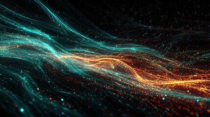 Swirling streams of blue and orange light create a mesmerizing display of motion and color.