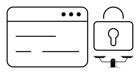 Cybersecurity, privacy, digital protection, law, data encryption, authentication. A browser window, padlock and scales symbol. Cybersecurity and privacy concepts secure web practices