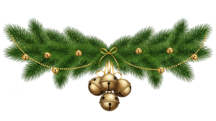 Christmas Garland with Golden Bells and Beads on Transparent Background decoration festive