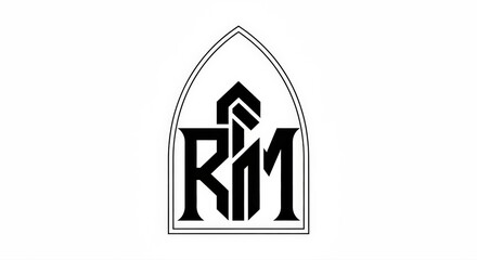Monogram symbol with gothic arch shape and decorative elements