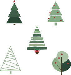 Set of minimalist geometric christmas and winter holiday trees