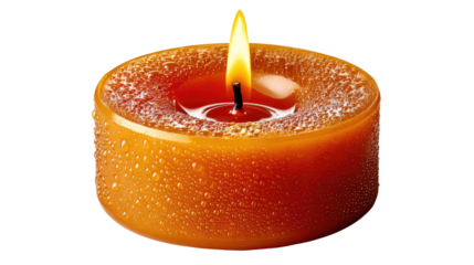 Glowing Candle: A close-up shot of a lit candle, with a warm, inviting glow. The flickering flame dances atop the wax, creating a sense of peace and tranquility.
