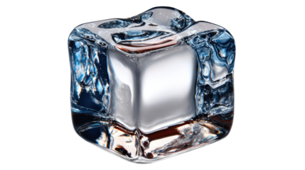 Crystal Cube: A close-up view of a pristine, clear ice cube, reflecting light and textures. Capturing the simplicity of coldness and the captivating geometry of frozen water.