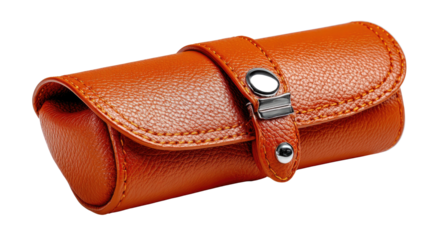 Leather Eyeglass Case: A close-up view presents a refined leather eyeglass case, showcasing its luxurious texture, meticulous stitching, and secure clasp against a clean backdrop. 