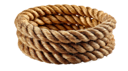 Coiled Rope Close-Up: A detailed shot of a coiled rope, emphasizing its texture and strength, evoking feelings of adventure, and the maritime world.
