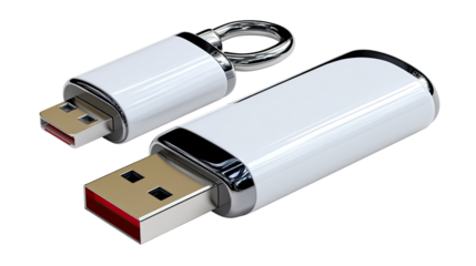 USB Flash Drive Duo: A close-up shot of two sleek, white USB flash drives, highlighting their modern design and functionality.
