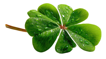 Lucky Clover with Water Droplets: Capturing a vivid and detailed view of a four-leaf clover adorned with glistening droplets of water.