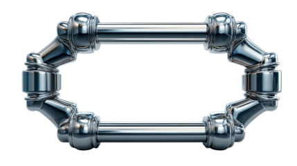 Abstract Tech Connection: A close-up view of an abstract chrome object with interconnected bars that symbolize connectivity, technology, and engineering.