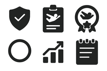 Extreme Sports Badges. Solid style icons of extreme sports certification: badge glyph, training pass icon, elite jumper badge.