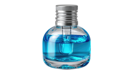 Aromatic Elixir: The essence of refreshment bottled in a unique and captivating design. The crystal clear container is filled with a mesmerizing blue liquid, it is a symphony of design and fragrance