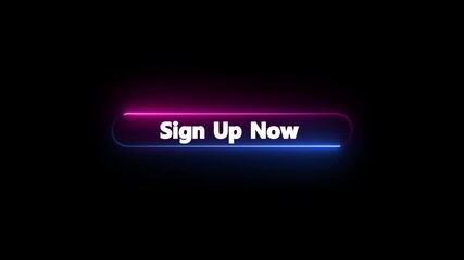 Sign up now neon glowing text animation inside rectangular frame. Social media banner, digital promotion sign, online marketing and profile engagement concept. - Powered by Adobe
