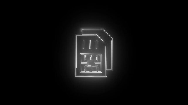 Futuristic neon SIM Card icon animation.SIM Card Mobile Network Symbol 4K Video.