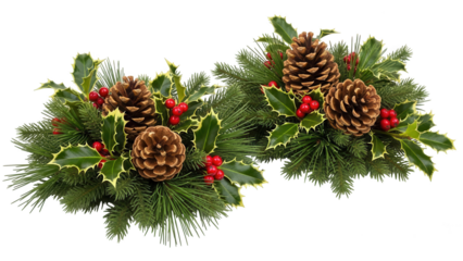 Festive Christmas Garland with Pine Cones Holly and Red Berries decoration holiday