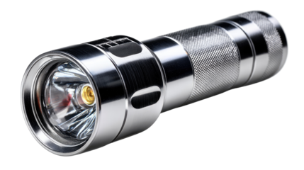 Illuminating Brightness: A sleek, metallic flashlight, radiating intense light and promising clarity in the dark.