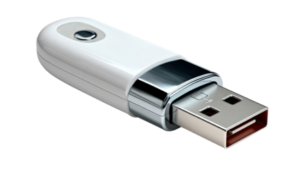 USB Flash Drive: A sleek and modern USB flash drive rests, its metallic connector gleaming against its clean exterior, embodying the essence of contemporary technology.