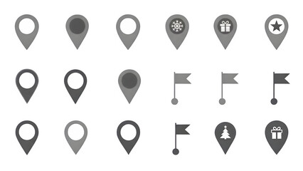 set of map pointers icons isolated on transparent background 