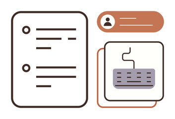 File format representation with text layout, user profile section, and keyboard symbol. Ideal for productivity, organization, technology, communication, workflow, data entry and record-keeping