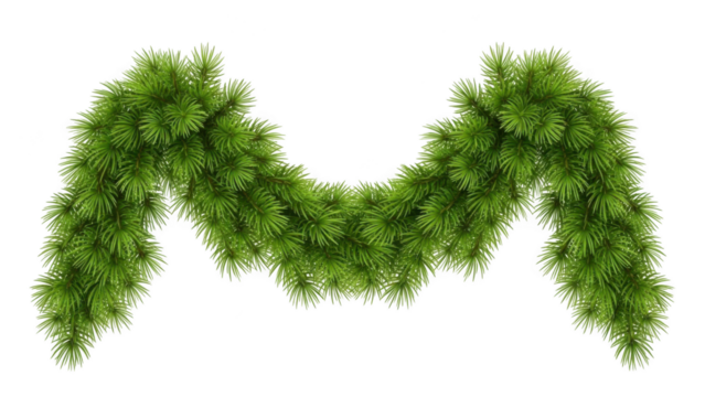 Green Fir Garland Shaped Like the Letter M on a Black Background christmas garland alphabet
