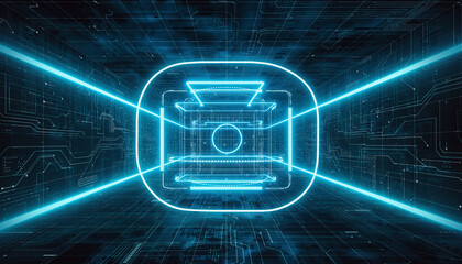 Cybernetic Interface: A futuristic, glowing neon interface suggests a digital world.