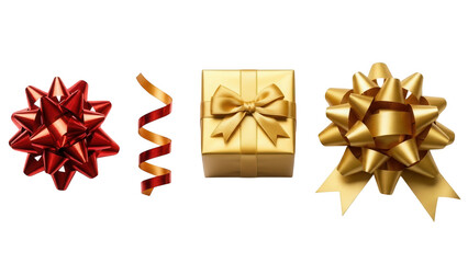 Red and Gold Gift Bows and Ribbon on Black Background present wrapping