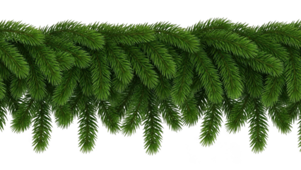 Seamless Border of Realistic Green Fir Tree Branches on Black Background Christmas garland