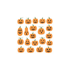 Halloween Pumpkin Faces Collection Cute and Scary Jack Lantern Set