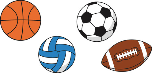 Flat Team Sports Icons Basketball Soccer Ball Volleyball Football