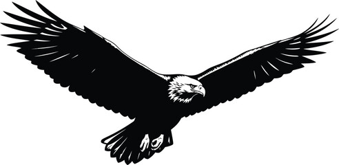 Obraz premium Striking black and silhouette illustration of a majestic bald eagle soaring with wings fully spread