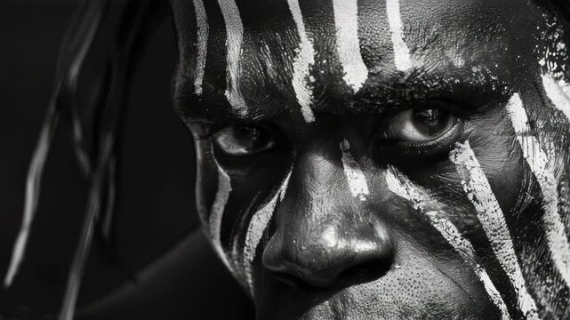 Video Close-up shot of a person with a painted face, great for use in artistic or creative projects