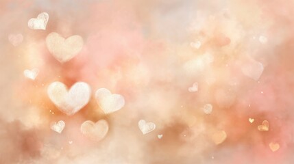 Fototapeta premium Delicate heart shapes in soft pastel colors create a dreamy background, conveying feelings of love and warmth. Perfect for romantic themes and celebrations of affection.