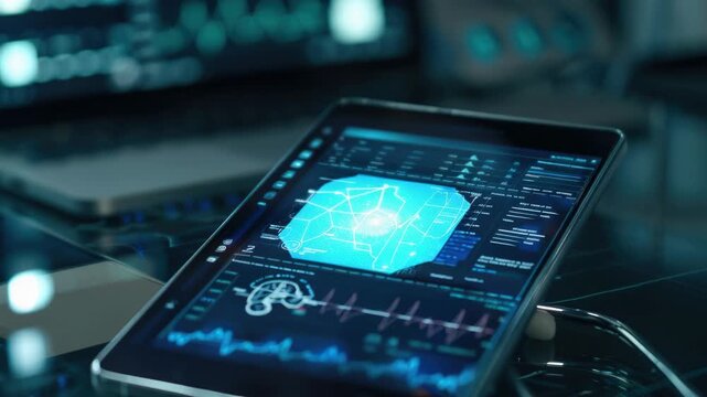 Video A tablet computer sits on top of a glass table, perfect for browsing or working quality footage