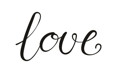 Love hand lettering isolated on transparent background. Hand drawn vector illustration. Handwritten text, typography, holiday quote. Christmas design element, clip art