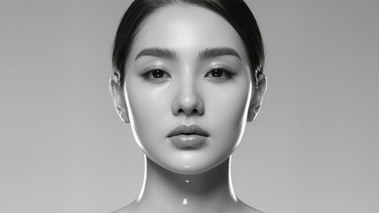 Fototapeta premium Minimal Black and White Beauty Portrait of Young Woman with Perfect Smooth Skin