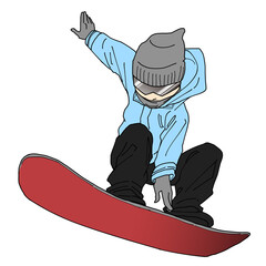 スノボでジャンプする男性