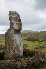 Majestic moai statues on lush green fields of Easter Island