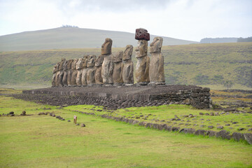 Majestic moai statues at Ahu Tongariki, Easter Island.